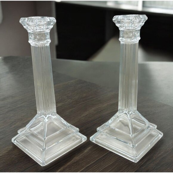 Unbranded Other - Vintage Crystal Pillar Candle Holders Elegant Columns Art Deco 10" Candlesticks